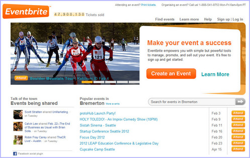A screenshot of Eventbrite's website