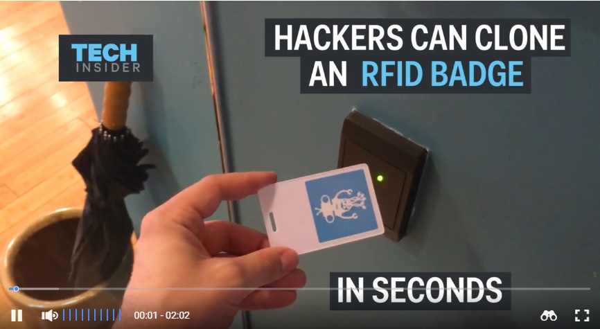 Screenshot of video from Business Insider article highlighting Hackers and RFID cards